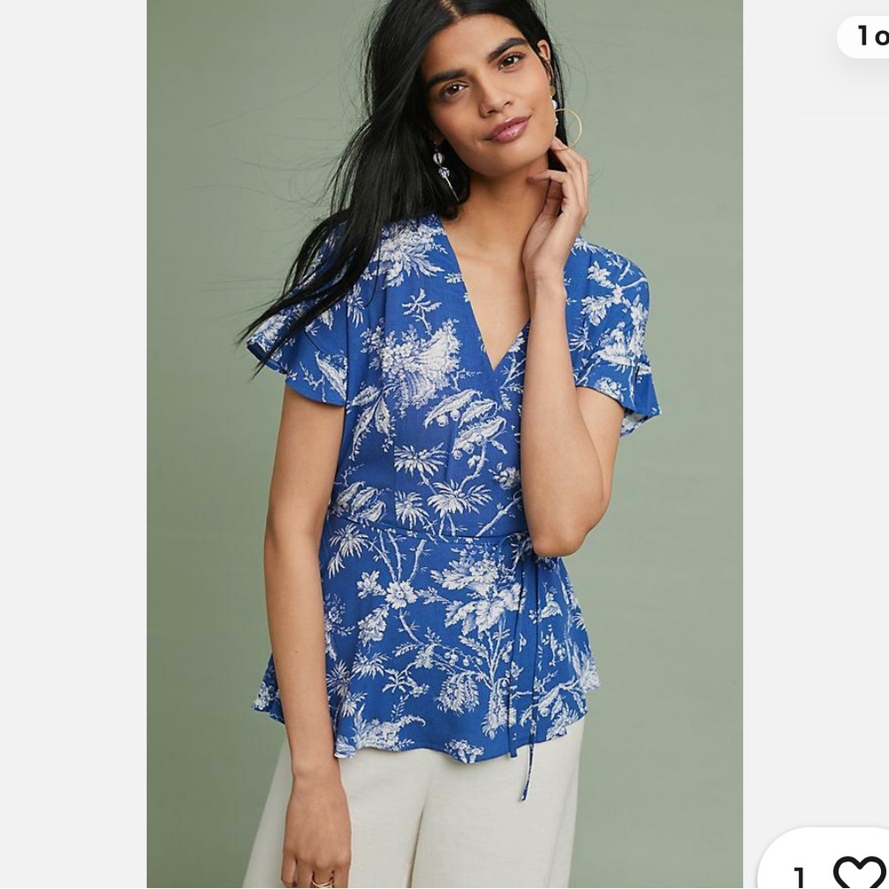 Anthropologie. Maeve. Blue and white tie blouse. Sz 6 like new